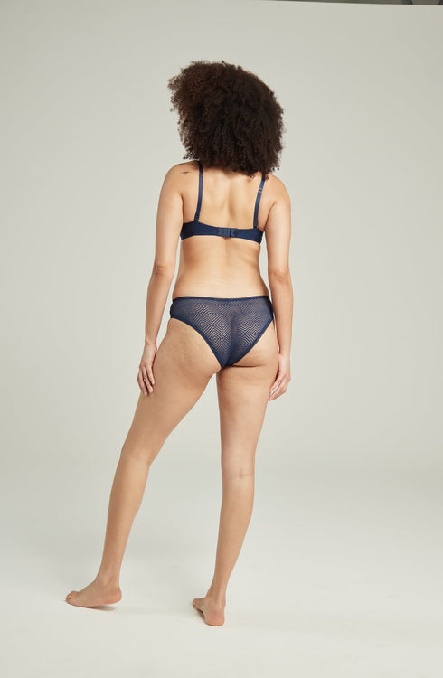 The Sheer Deco High Leg Brief Navy, UK lingerie at My Devilish Desires