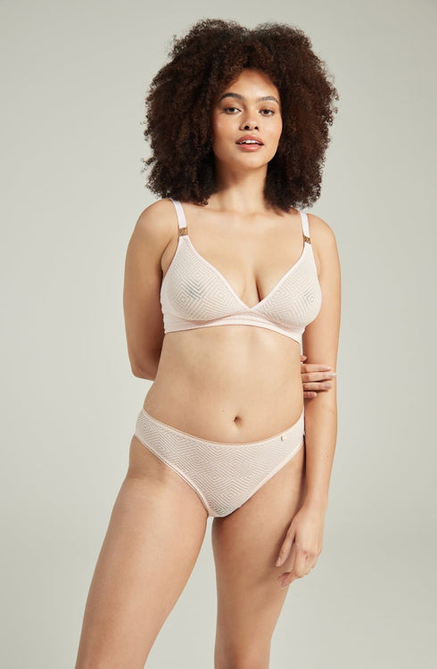 The Sheer Deco High Leg Brief Blush Pink, UK lingerie at My Devilish Desires