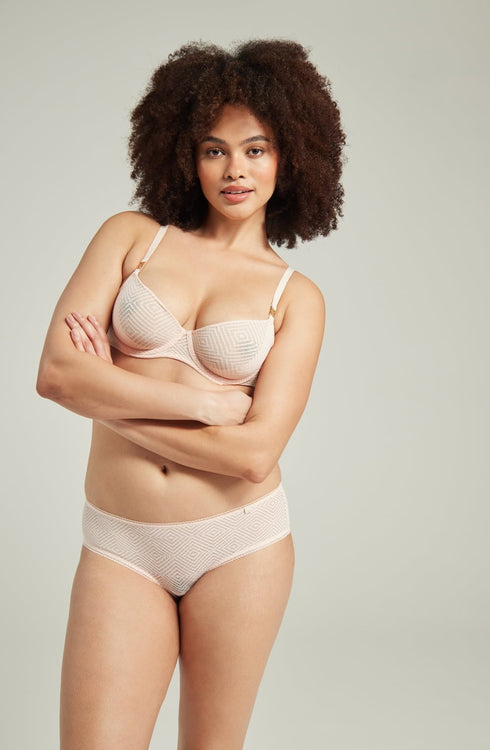 The Sheer Deco Hipster Brief Blush Pink, UK lingerie at My Devilish Desires