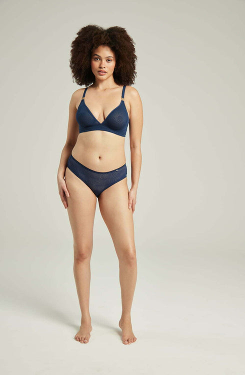The Sheer Deco Hipster Brief Navy, UK lingerie at My Devilish Desires
