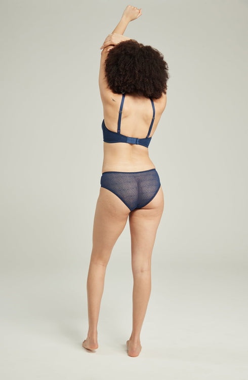 The Sheer Deco Hipster Brief Navy, UK lingerie at My Devilish Desires
