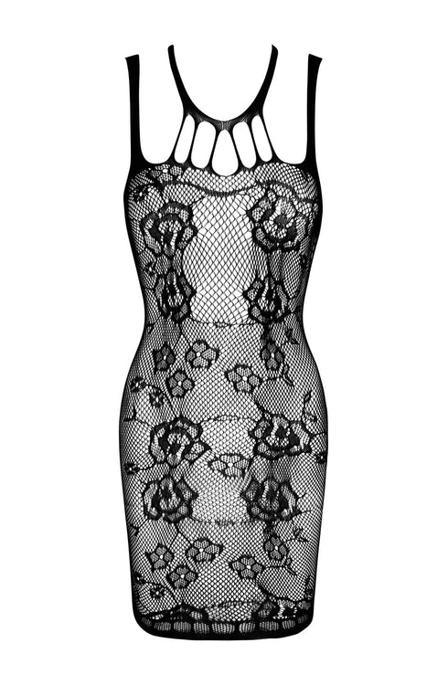 Beauty Night Anya black fishnet dress back view, clubwear at My Devilish Desires