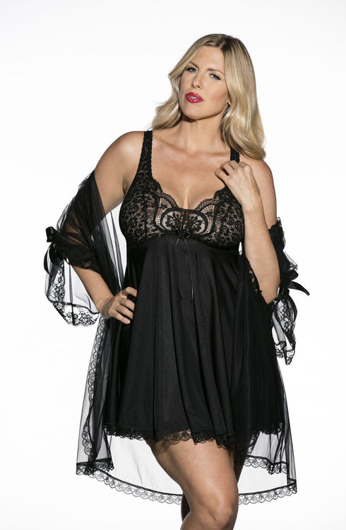 Shirley of Hollywood X3595 Black 3 Piece Babydoll, UK lingerie at My Devilish Desires