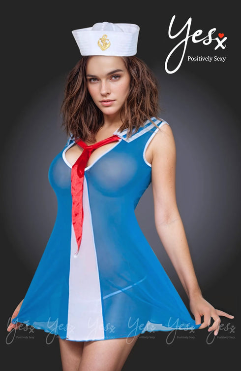 YesX YX119 Sailor Dress Blue/Red, roleplay lingerie at My Devilish Desires