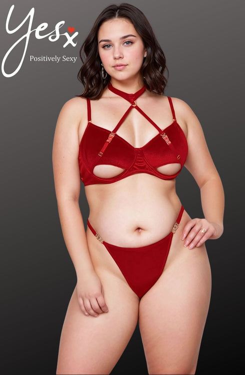 YesX YX872Q Hollow Cut Halter Bra Set Up To 2XL, UK lingerie at My Devilish Desires