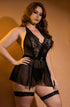 YesX YX741Q Plus Size Black Lace and Mesh Halterneck Babydoll with Suspender Straps, UK lingerie at My Devilish Desires