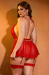 YesX YX742Q Plus Size Red Lace and Mesh Halterneck Babydoll with Suspender Straps, UK lingerie at My Devilish Desires