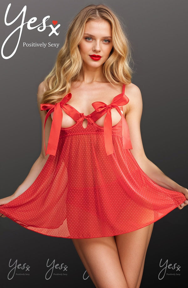 YesX YX841 Red Babydoll Set, roleplay lingerie at My Devilish Desires