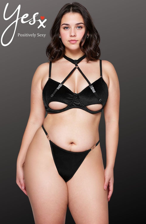 YesX YX871Q Hollow Cut Halter Bra Set, UK lingerie at My Devilish Desires