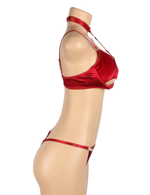 YesX YX872Q Hollow Cut Halter Bra Set Up To 2XL, UK lingerie at My Devilish Desires