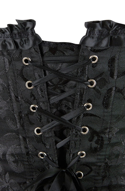 YesX YX886 black brocade corset, plus size UK lingerie at My Devilish Desires