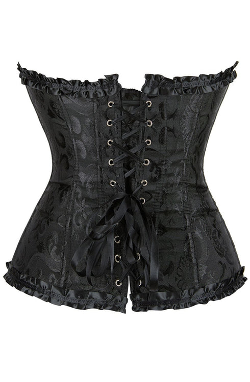 YesX YX886 black brocade corset, plus size UK lingerie at My Devilish Desires