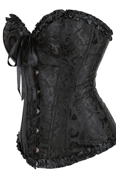 YesX YX886 black brocade corset, plus size UK lingerie at My Devilish Desires