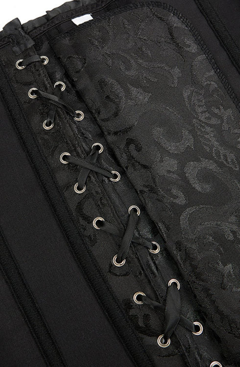 YesX YX886 Stunning Black Brocade Corset Up to 5XL, UK lingerie at My Devilish Desires