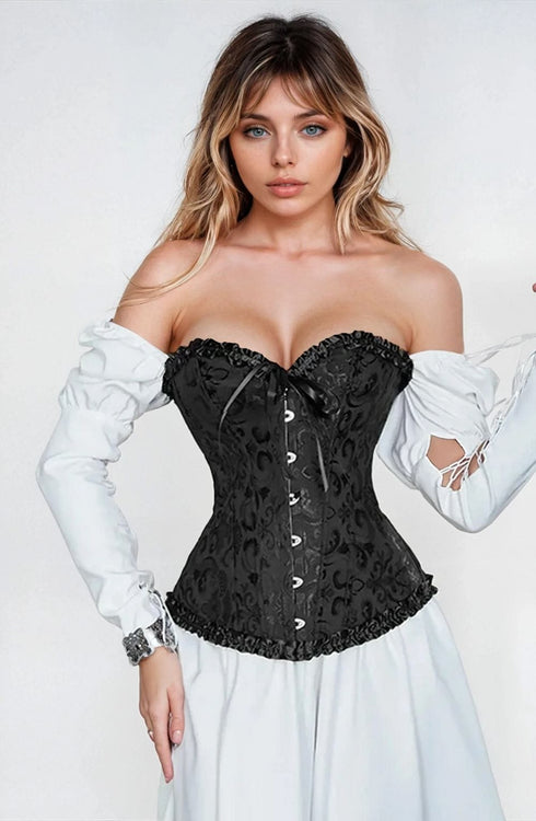 YesX YX886 black brocade corset, plus size UK lingerie at My Devilish Desires