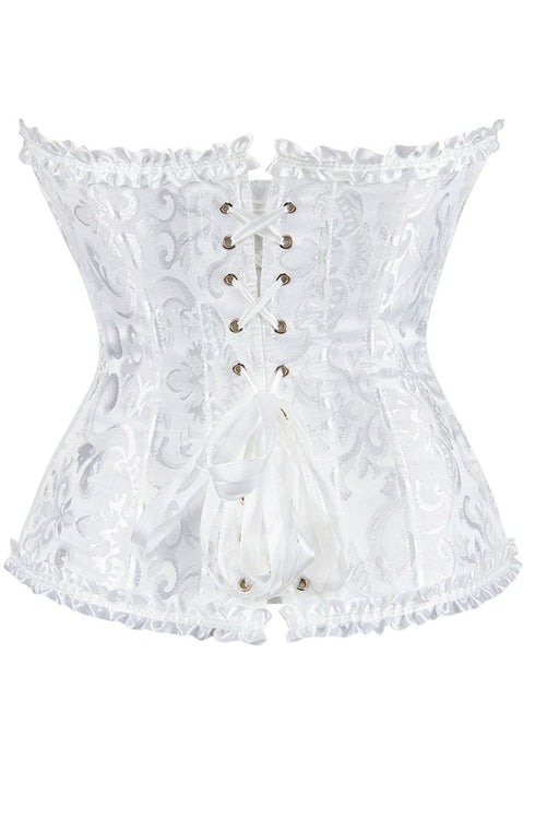 YesX YX887 white brocade corset side view, UK lingerie at My Devilish Desires