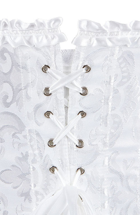 YesX YX887 white brocade corset back view, UK lingerie at My Devilish Desires