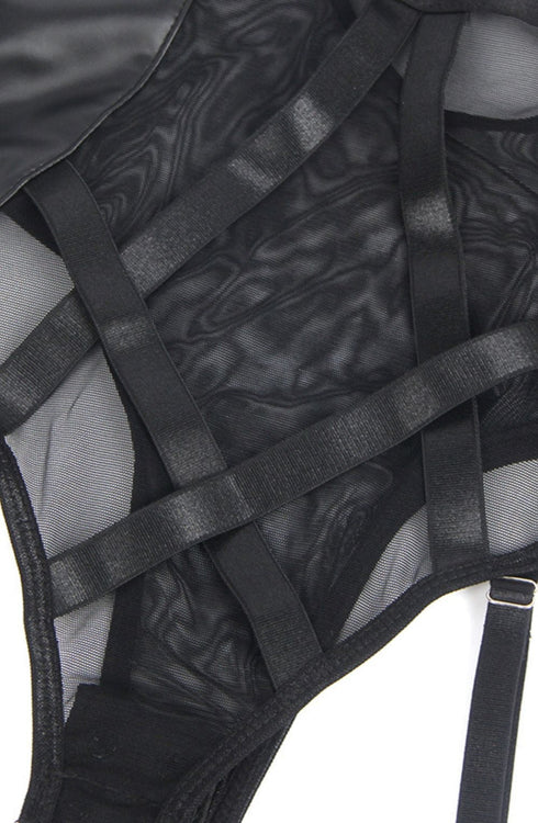YesX YX890 Black Faux Leather Look and Mesh, wet look clubwear at My Devilish Desires