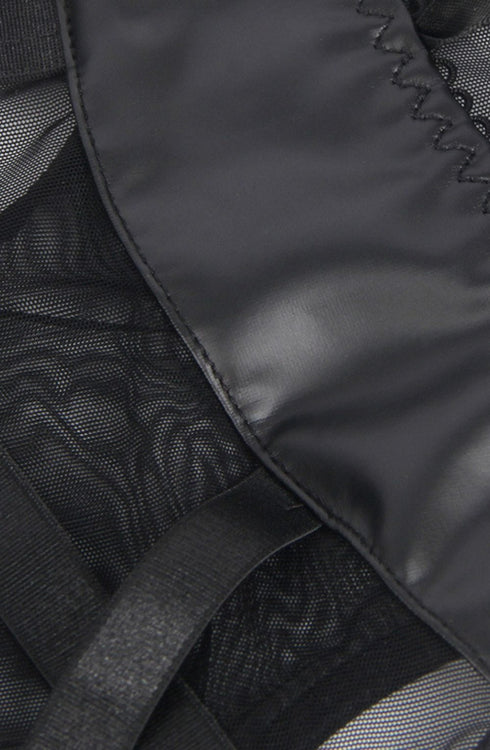 YesX YX890 Black Faux Leather Look and Mesh, wet look clubwear at My Devilish Desires