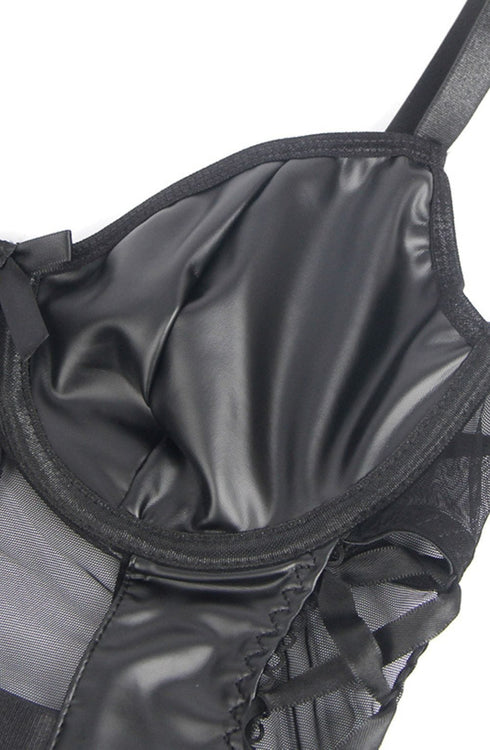 YesX YX890 Black Faux Leather Look and Mesh, wet look clubwear at My Devilish Desires