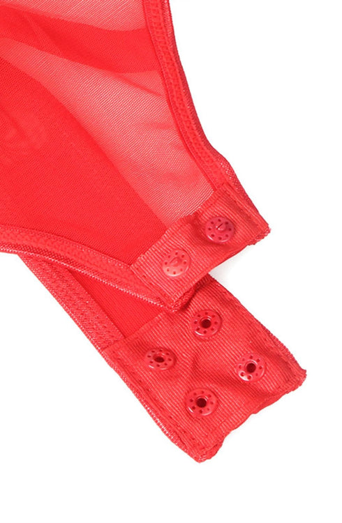 YesX YX891 Red Faux Leather Look and Mesh, wet look clubwear at My Devilish Desires