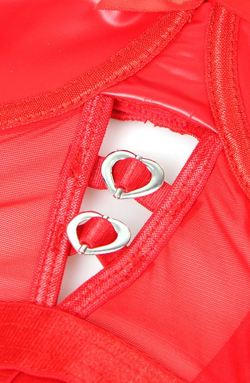 YesX YX891 Red Faux Leather Look and Mesh, wet look clubwear at My Devilish Desires
