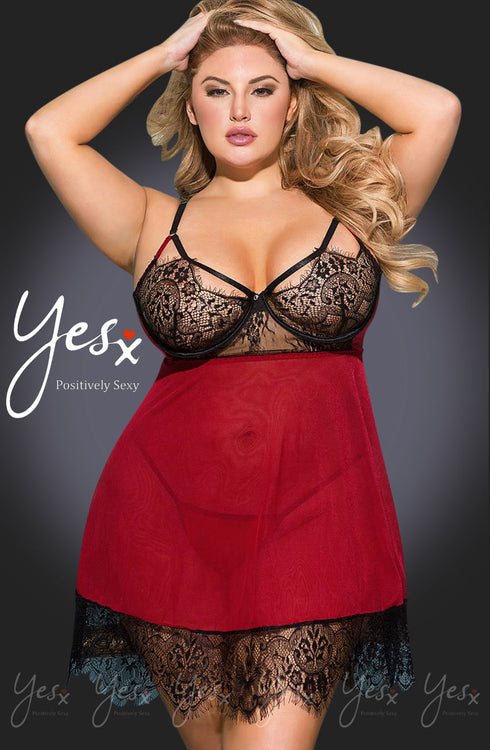 YesX YX958Q Black/Red Babydoll Set, UK lingerie at My Devilish Desires