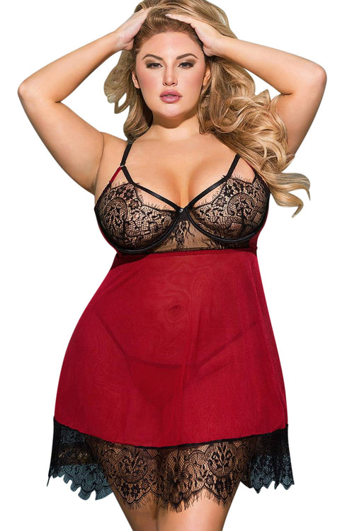 YesX YX958Q Black/Red Babydoll Set, UK lingerie at My Devilish Desires