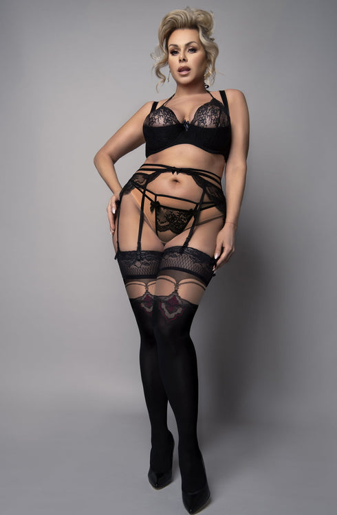 Ballerina 602 Black/Skin Hold Ups Plus, UK lingerie at My Devilish Desires