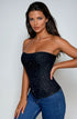 YesX YX895 black sequin corset side view, party lingerie at My Devilish Desires