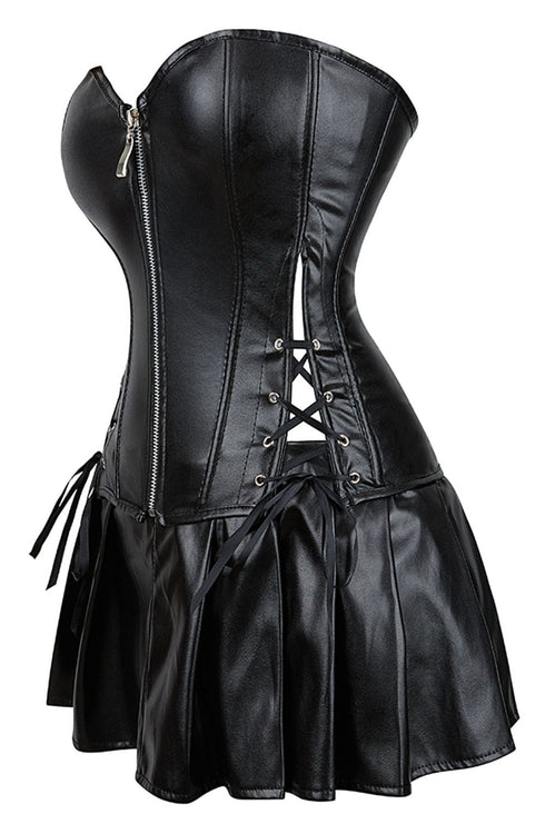 YesX YX897 faux leather corset and skirt, wet look clubwear at My Devilish Desires